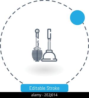 toilet brush vector icon editable stroke outline icons for web and mobile Stock Vector