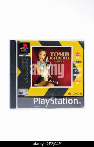 Tomb Raider II Playstation One game from 1997 an action-adventure video game developed by Core Design and published by Eidos Interactive Stock Photo