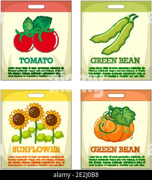 Set of different seed packaging on white background illustration Stock Vector