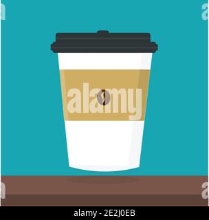 Isolated Coffee Mug with bean logo. Flat Colors. Vector Illustration. Stock Vector