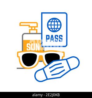 Sunglasses mask passport and sunscreen Travel icon Stock Vector