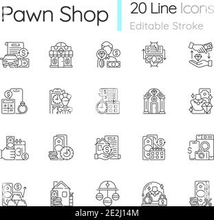 Pawn shop linear icons set Stock Vector