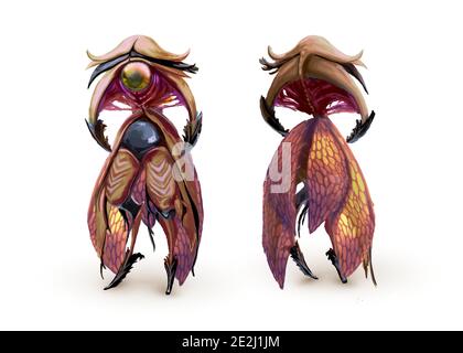 Detailed insect monster, scary character concept art isolated on white Stock Vector