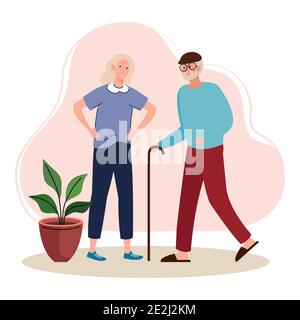 elderly old couple walking characters Stock Vector