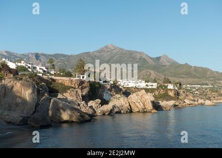 Andalucia in Spain: Nerja and the Sierra Almijara mountains Stock Photo