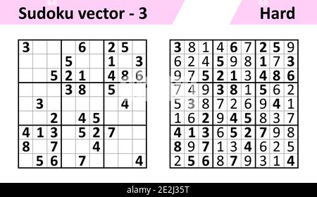 Sudoku game with answers. Simple vector design set Sudoku. Blank template. Complexity of the task is hard. Stock Vector