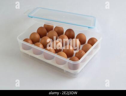 eggs in plastic packaging box isolated on white background Stock Photo