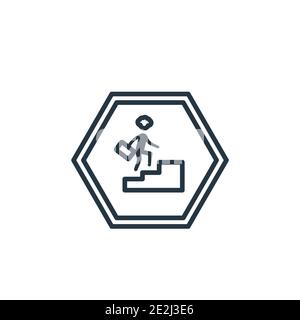 Walking up stair sign outline vector icon. Thin line black walking up stair sign icon, flat vector simple element illustration from editable maps and Stock Vector