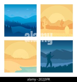 four abstract scenes landscapes backgrounds Stock Vector