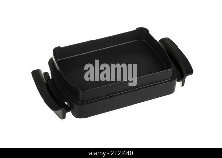 Black rectangular baking dish with non-stick coating isolated on a white background. Stock Photo