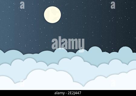 Starry sky and full moon, paper vector illustration in origami style. Vector design Stock Vector