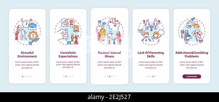 Emotional abuse from parents onboarding mobile app page screen with concepts Stock Vector
