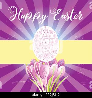 Lovely Easter greeting card with egg and spring flowers. Greeting Easter Card Stock Vector