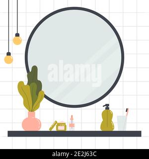 Woman looking at herself in the mirror. Stock Vector