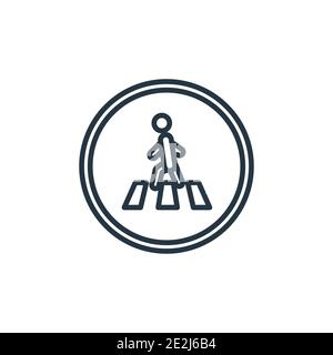 Crossing road caution outline vector icon. Thin line black crossing road caution icon, flat vector simple element illustration from editable maps and Stock Vector