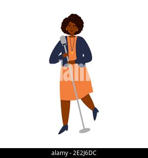 Woman singing into a microphone. Stock Vector