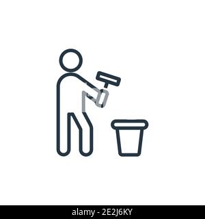 Painter with paint bucket outline vector icon. Thin line black painter with paint bucket icon, flat vector simple element illustration from editable h Stock Vector