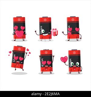 Li ion battery cartoon character with love cute emoticon. Vector illustration Stock Vector
