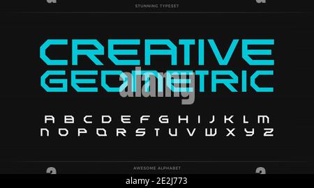 Creative geometric alphabet, futuristic font, robotic type for digital logo, monogram, headline, lettering and typography. Minimal style sans serif Stock Vector