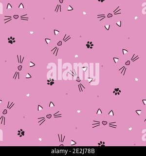 Cat faces and paws seamless pattern vector. Stock Vector