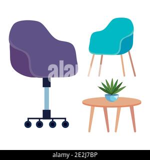 bundle of home and office forniture set icons Stock Vector