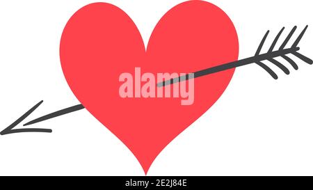 Valentine red heart pierced arrow Stock Vector