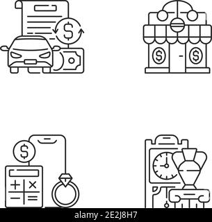 Pawnbroker shop linear icons set Stock Vector