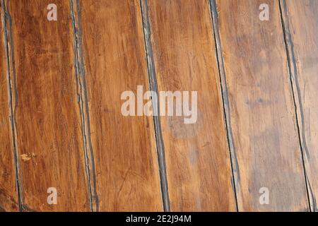 Textured and well aged wooden table view from above Stock Photo