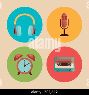 bundle of four retro devices set Stock Vector