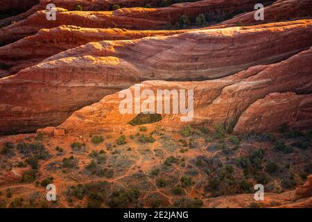 Aerial view on the Private Arch in the Arches National Park,  Utah Stock Photo