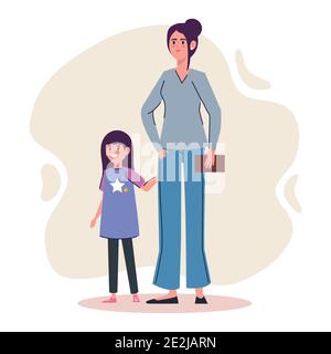 mother with daughter avatars characters Stock Vector