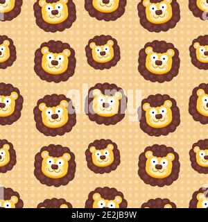 cute lion head seamless pattern vector illustration Stock Vector