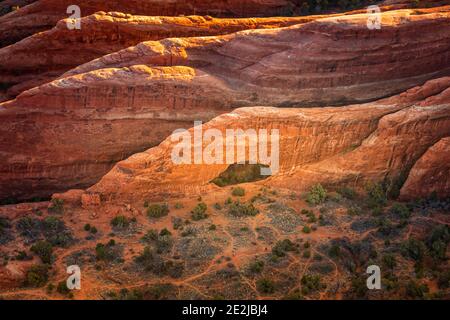 Aerial view on the Private Arch in the Arches National Park,  Utah Stock Photo