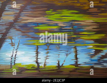 Abstract Oil Painting of reflection on surface of Great Stour River Stock Photo