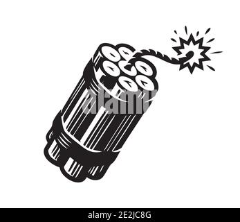 Dynamite with burning wick. Bomb, explosive symbol vector Stock Vector
