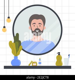 Man looking at herself in the mirror. Stock Vector