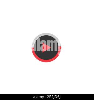 Play button icon with red triangle play sign on black round button for icon and user interface Stock Vector