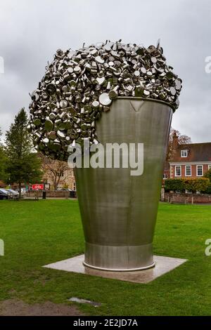 'When Soak Becomes Spill', by Subodh Gupta, Salisbury Cathedral Close, Salisbury, Wiltshire, UK. Stock Photo