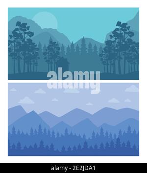 forest and mountains abstract landscapes scenes backgrounds Stock Vector