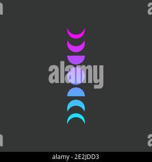 Symbol of growth, development, and evolution. Phases of moon increasing and decreasing. Abstract minimal logo. Tattoo idea Stock Vector