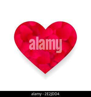 Red heart 3d effect shape, icon with small hearts or petals inside isolated on white background. Love, marriage, romance element for valentine day or Stock Vector