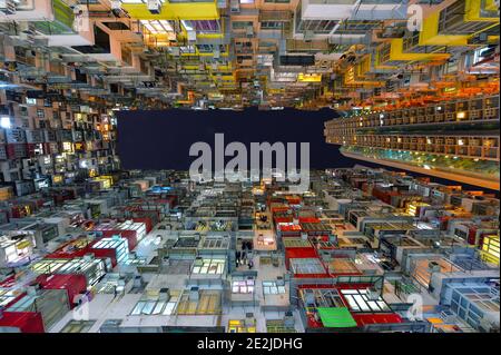 A long exposure image of The Yick Cheong building, also known as the Monster Building in Hong Kong Stock Photo