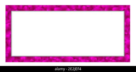 Heart frame vector love banner or border with pink petals, hearts or confetti. Valentines day wedding invitation with copy space, photo frame isolated Stock Vector
