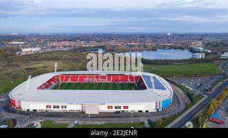 An aerial view of The Keepmoat Stadium, the home of Doncaster Rovers Football Club Copyright 2020 © Sam Bagnall Stock Photo