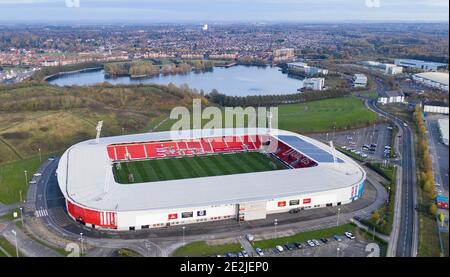 An aerial view of The Keepmoat Stadium, the home of Doncaster Rovers Football Club Copyright 2020 © Sam Bagnall Stock Photo