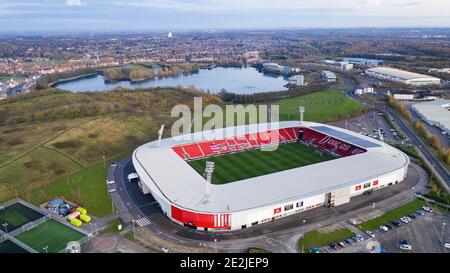 An aerial view of The Keepmoat Stadium, the home of Doncaster Rovers Football Club Copyright 2020 © Sam Bagnall Stock Photo