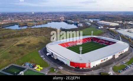 An aerial view of The Keepmoat Stadium, the home of Doncaster Rovers Football Club Copyright 2020 © Sam Bagnall Stock Photo