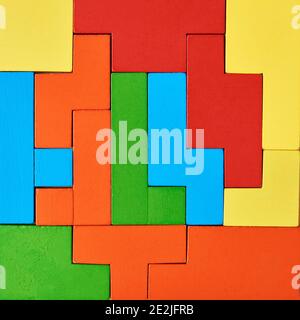 Different wooden blocks background. Concept of logical thinking and education. Colorful geometric shapes cubes Stock Photo