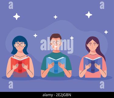 group of people reading text books characters Stock Vector