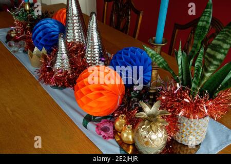 A Christmas table decorated for the season. Stock Photo